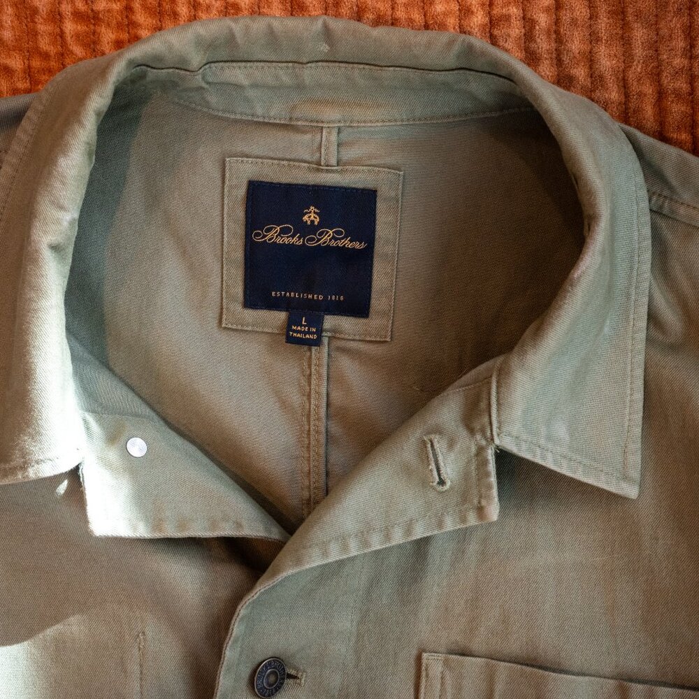 Brooks Brothers Cotton Twill Chore Jacket. Large, Olive.